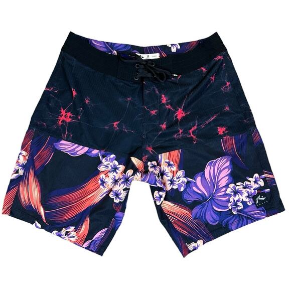 Rusty Classic Hawaiian Tropical Board Shorts Size 30 Black Pink Purple - Picture 1 of 6